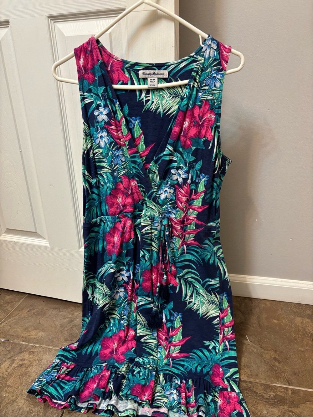Tommy Bahama Navy Tropical Floral V-Neck Dress - Pink & Teal